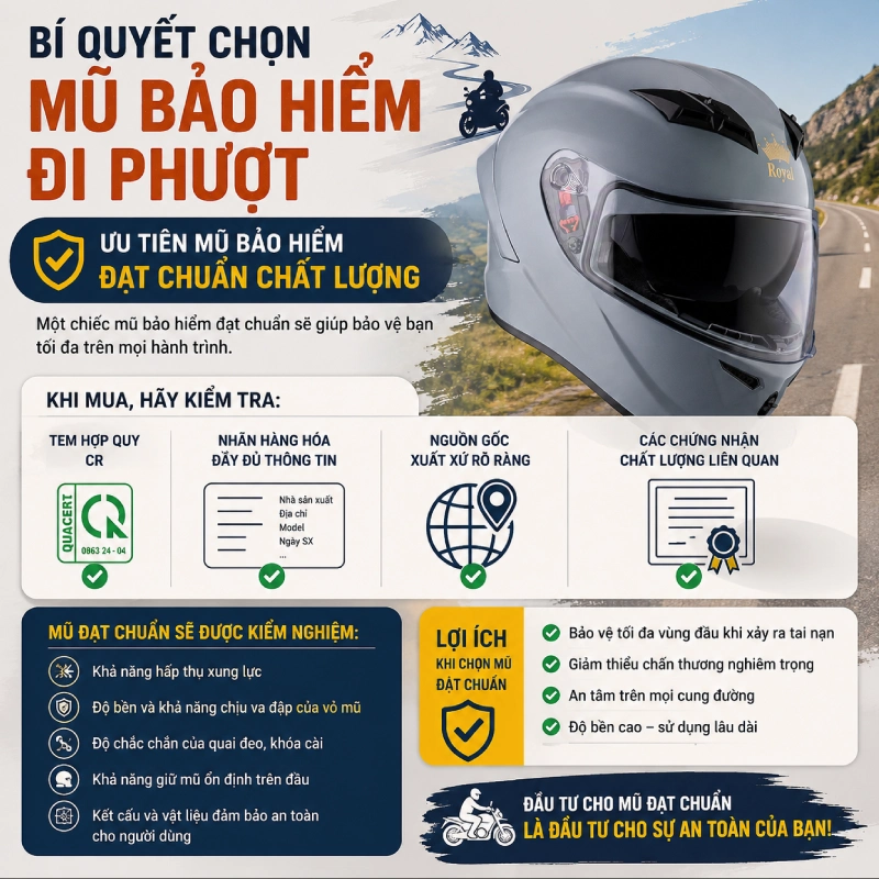 Bí quyết chọn mũ bảo hiểm đi phượt là ưu tiên nón đạt chuẩn chất lượng cao