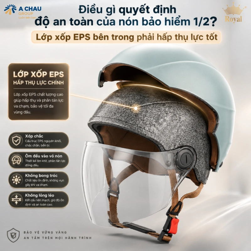 Điều gì quyết định độ an toàn của nón bảo hiểm 1/2? Lớp xốp bên trong phải hấp thụ lực tốt