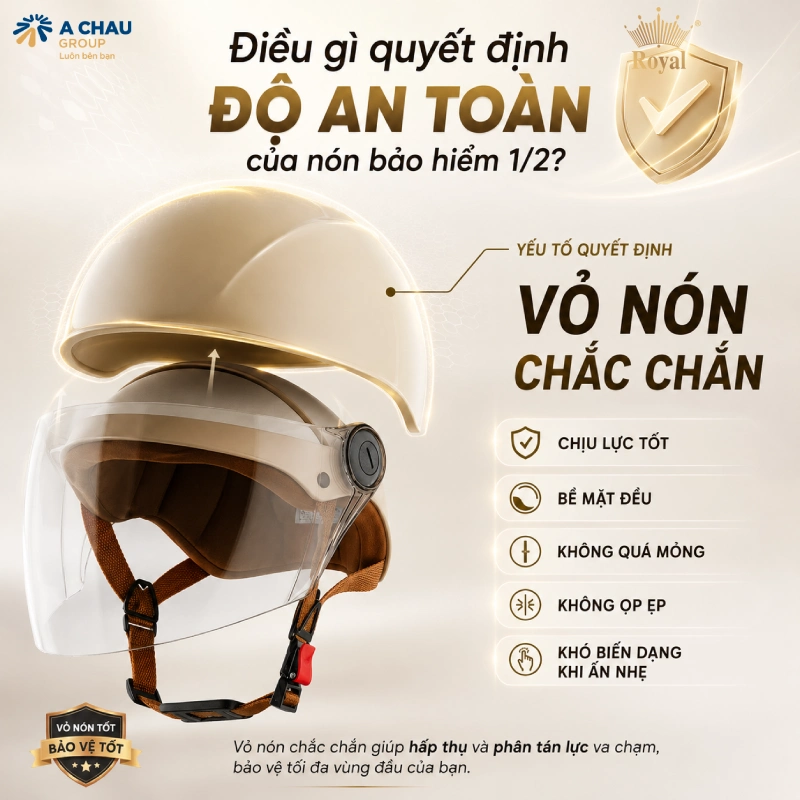 Điều gì quyết định độ an toàn của nón bảo hiểm 1/2? Vỏ nón phải chắc và chịu lực tốt