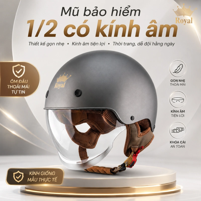 Mũ bảo hiểm 1/2 kính âm
