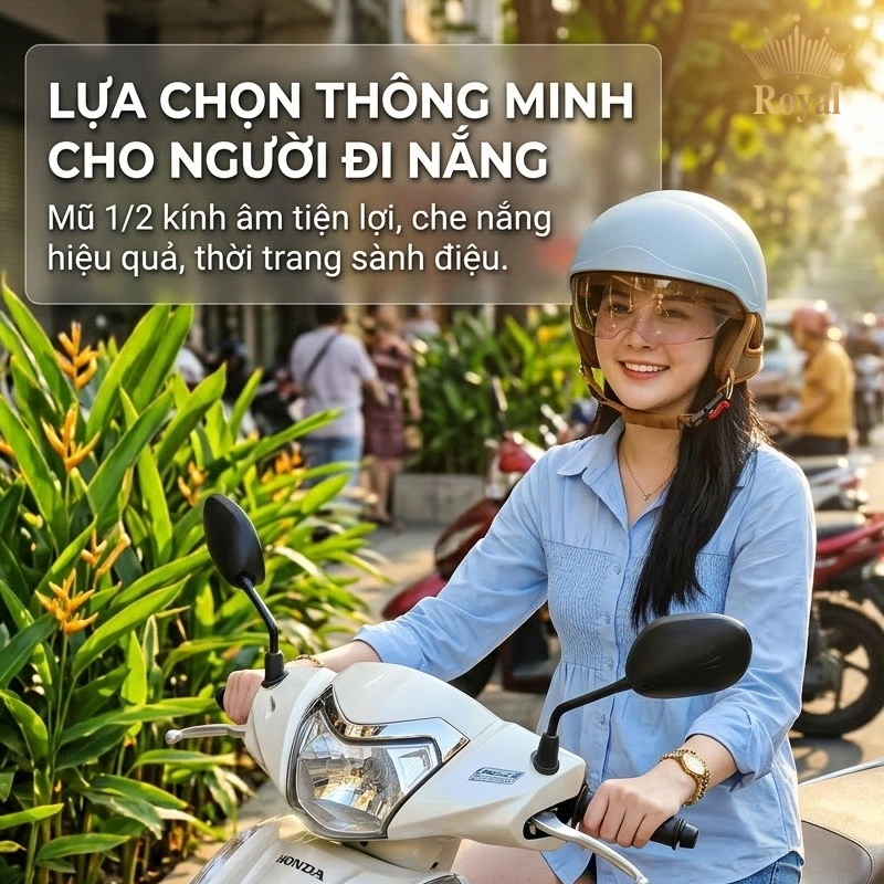 Chọn mũ 1/2 kính âm nếu thường xuyên đi nắng