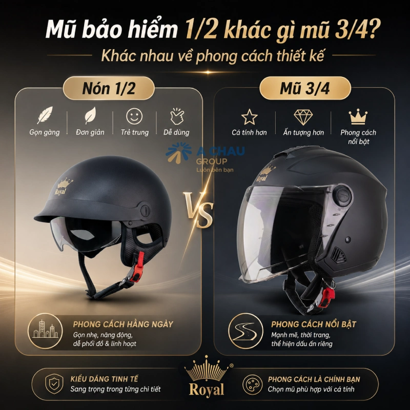 Nón 1/2 khác gì mũ 3/4? Khác nhau về phong cách thiết kế