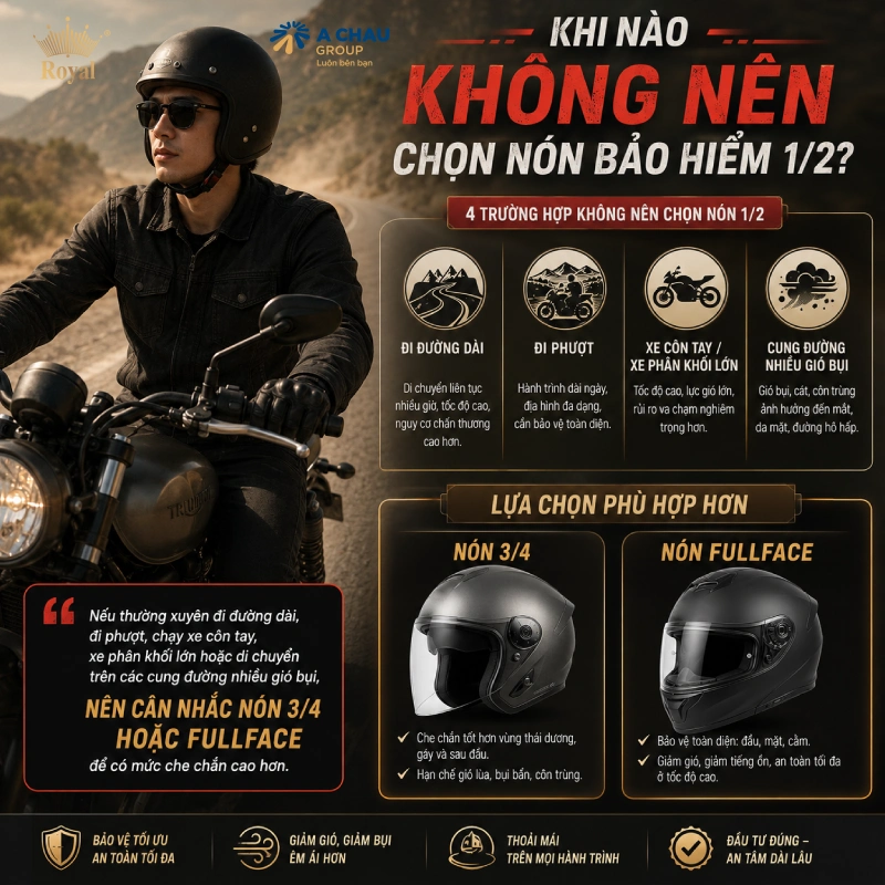 Khi nào không nên chọn nón bảo hiểm 1/2?