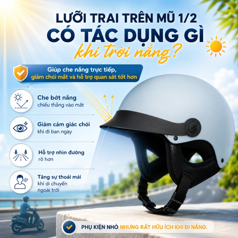 Lưỡi trai trên mũ 1/2 có tác dụng gì khi trời nắng?