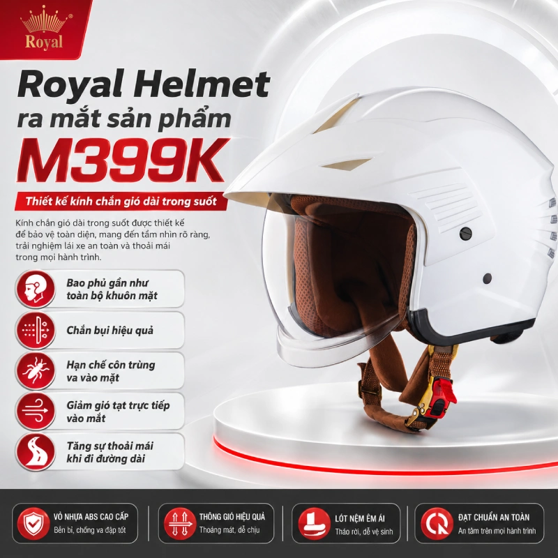 Royal Helmet ra mắt sản phẩm M399K Kính chắn gió là kính âm dài