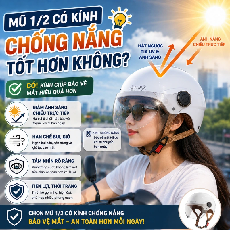 Mũ 1/2 có kính chống nắng tốt hơn không?