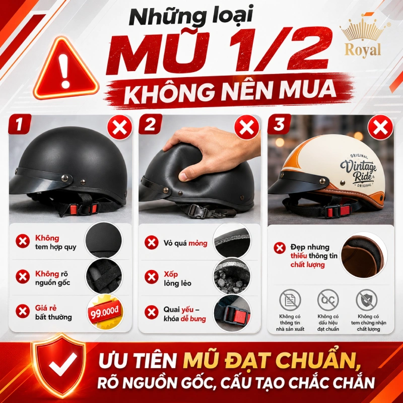 Những loại mũ 1/2 không nên mua