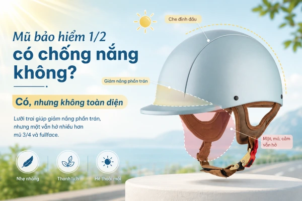 Mũ bảo hiểm 1/2 có chống nắng không?