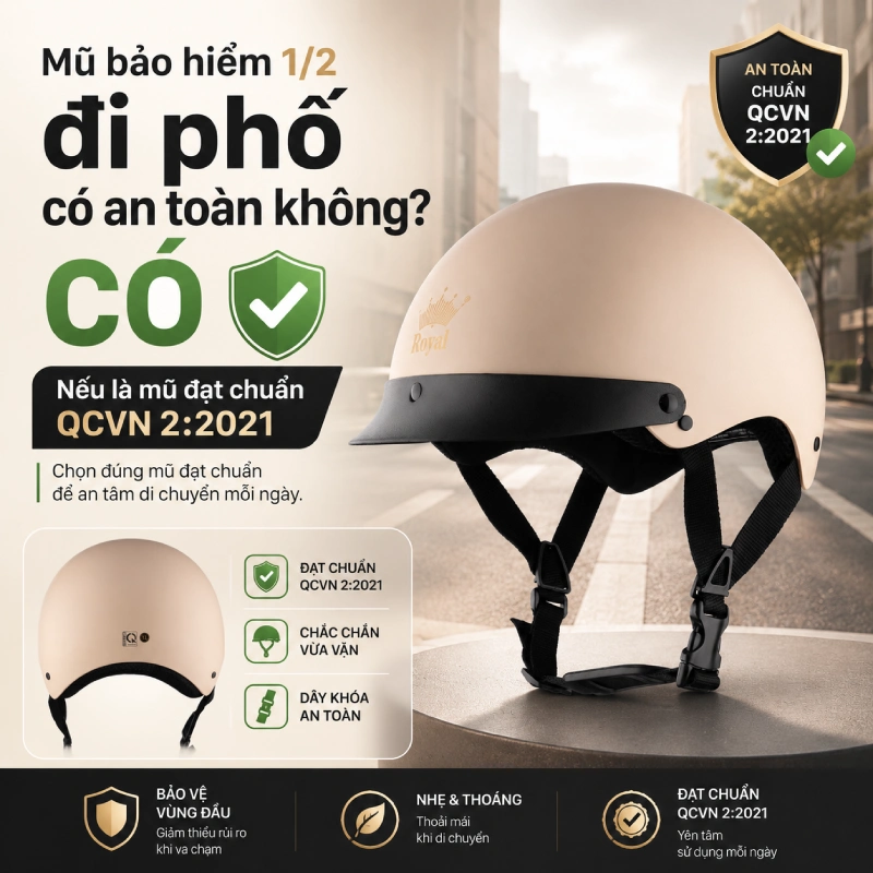 Mũ bảo hiểm 1/2 đi phố có an toàn không?