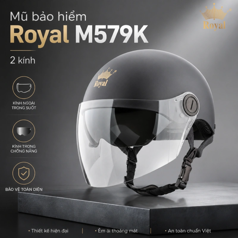 Mũ bảo hiểm 1/2 đẹp Royal M579K 2 kính