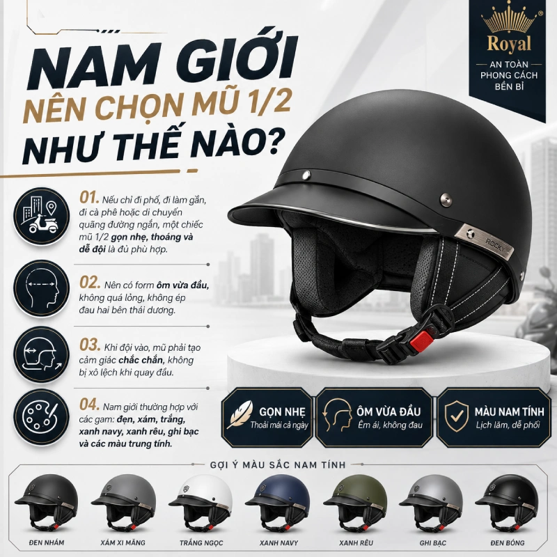 Nam giới nên chọn mũ 1/2 như thế nào?