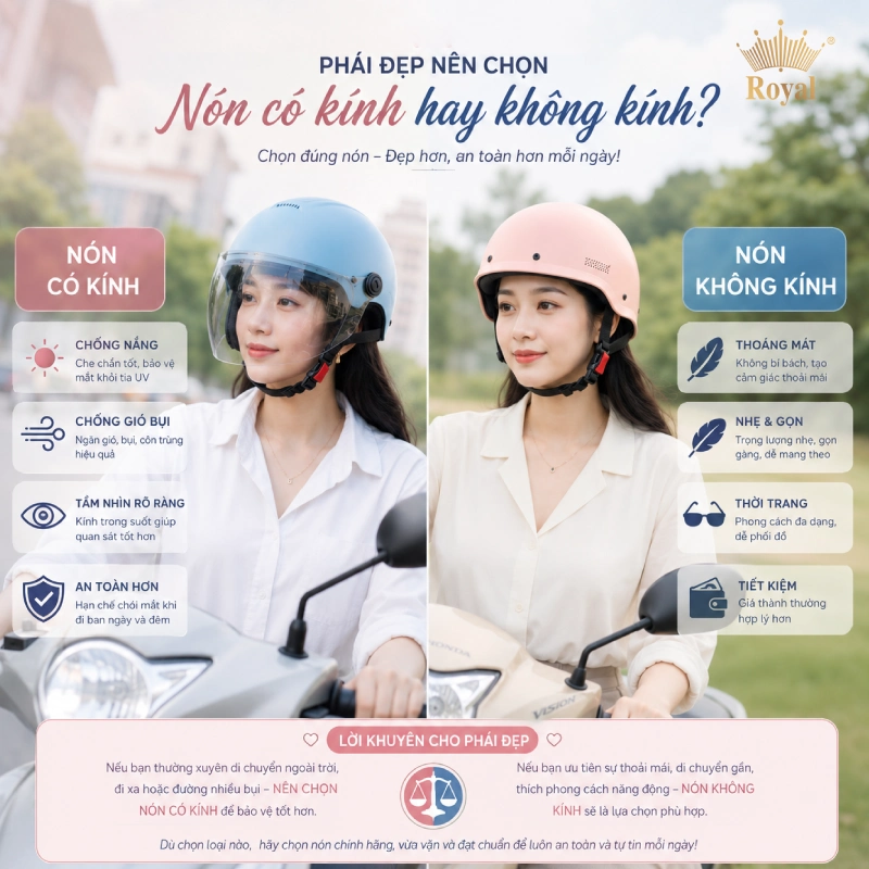Nữ giới nên chọn nón có kính hay không kính?