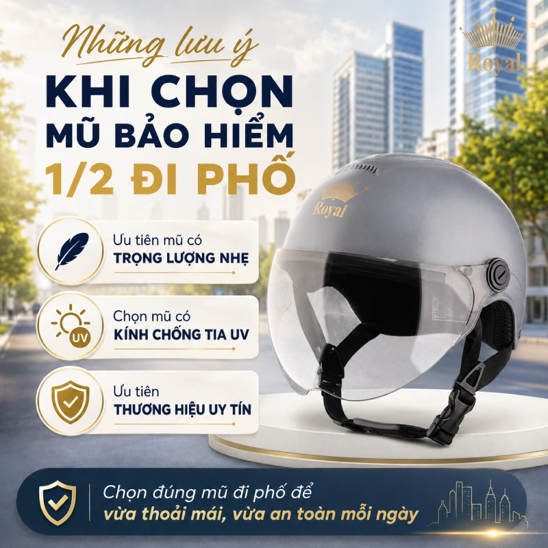 Những lưu ý gì khi chọn mũ bảo hiểm 1/2 đi phố