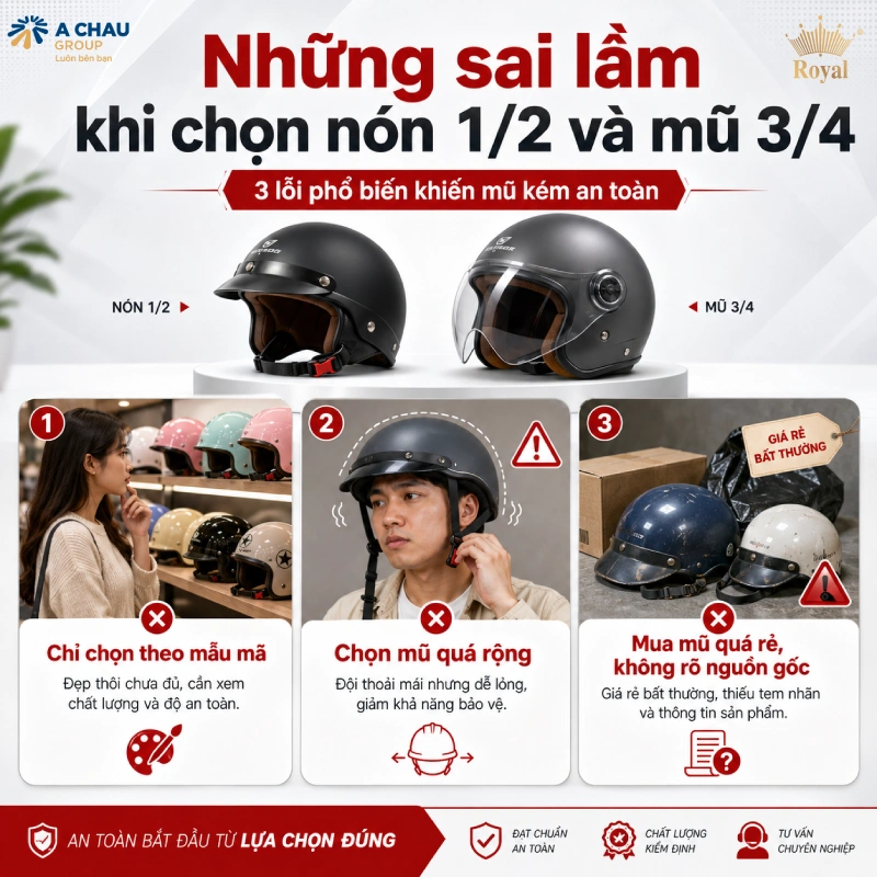 Những sai lầm khi chọn nón 1/2 và mũ 3/4