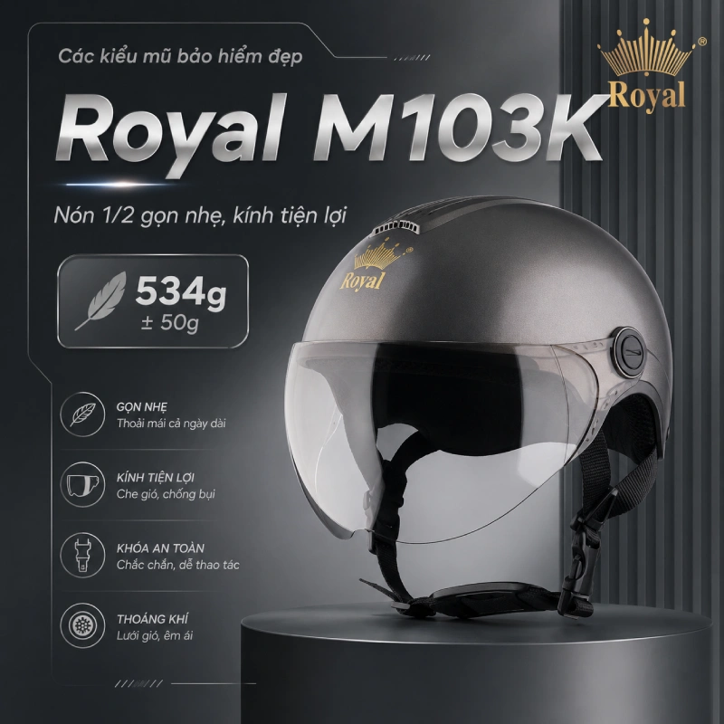 Nón 1/2 nhẹ Royal M103K