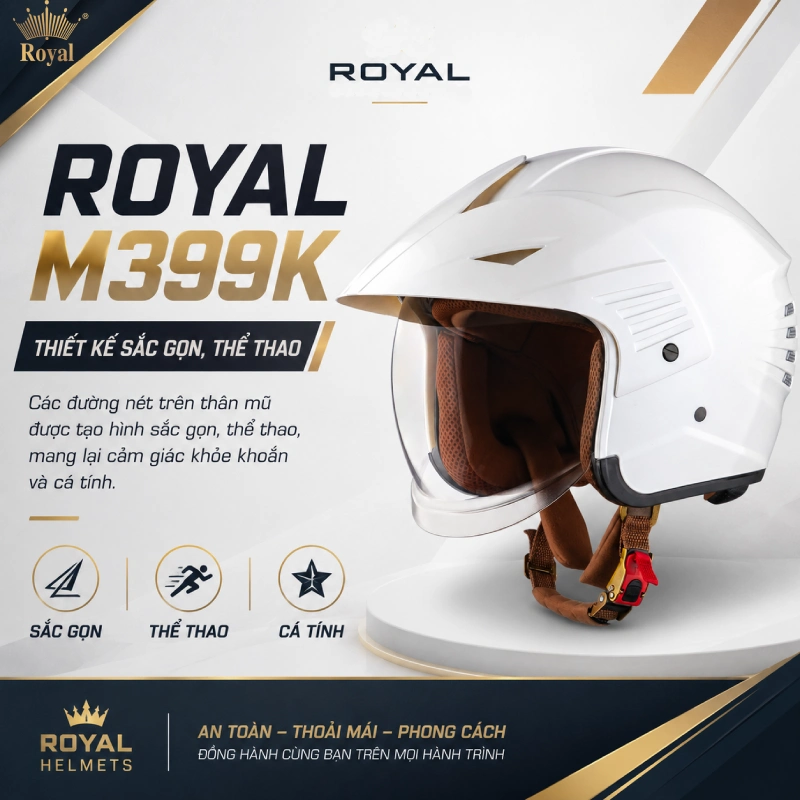 Mũ bảo hiểm Royal M399K được thiết kế dáng cá mập thể thao mạnh mẽ