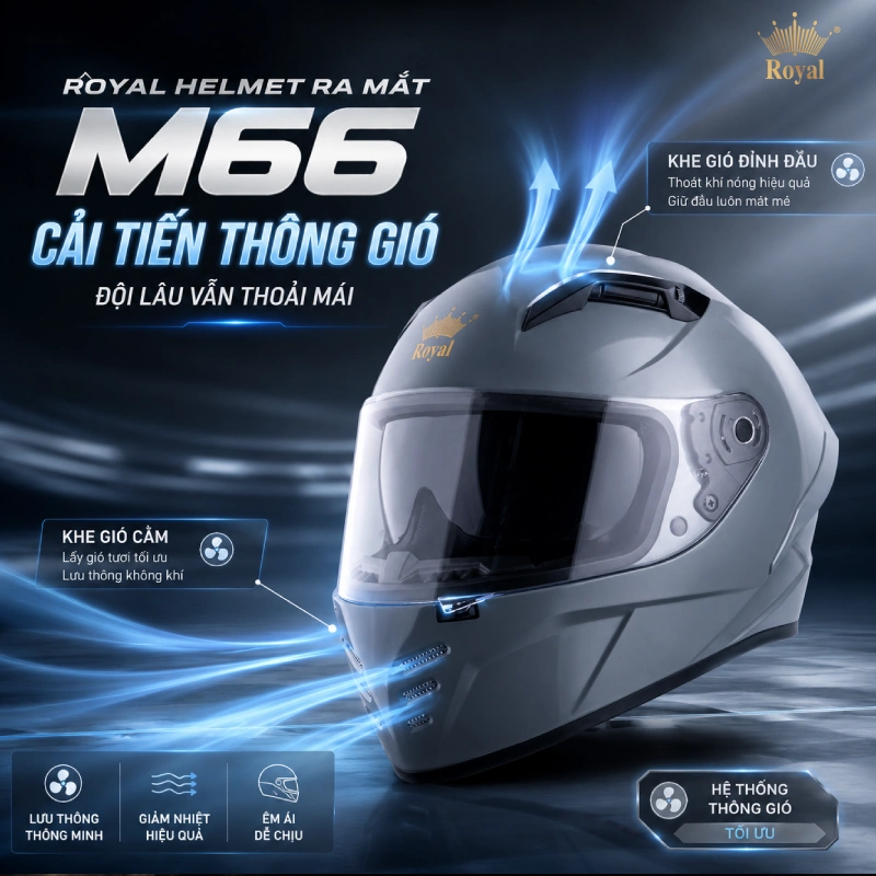 Royal Helmet ra mắt M66: Cải tiến thông gió, đội lâu vẫn thoải mái
