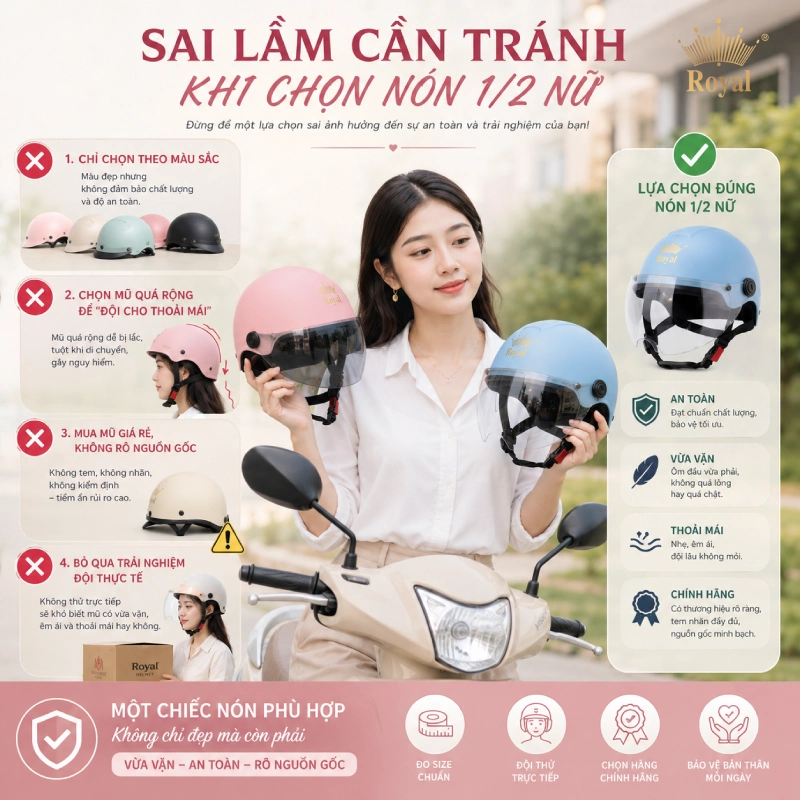 Sai lầm cần tránh khi chọn nón 1/2 hợp nữ