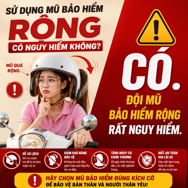Sử dụng mũ bảo hiểm rộng có nguy hiểm không?