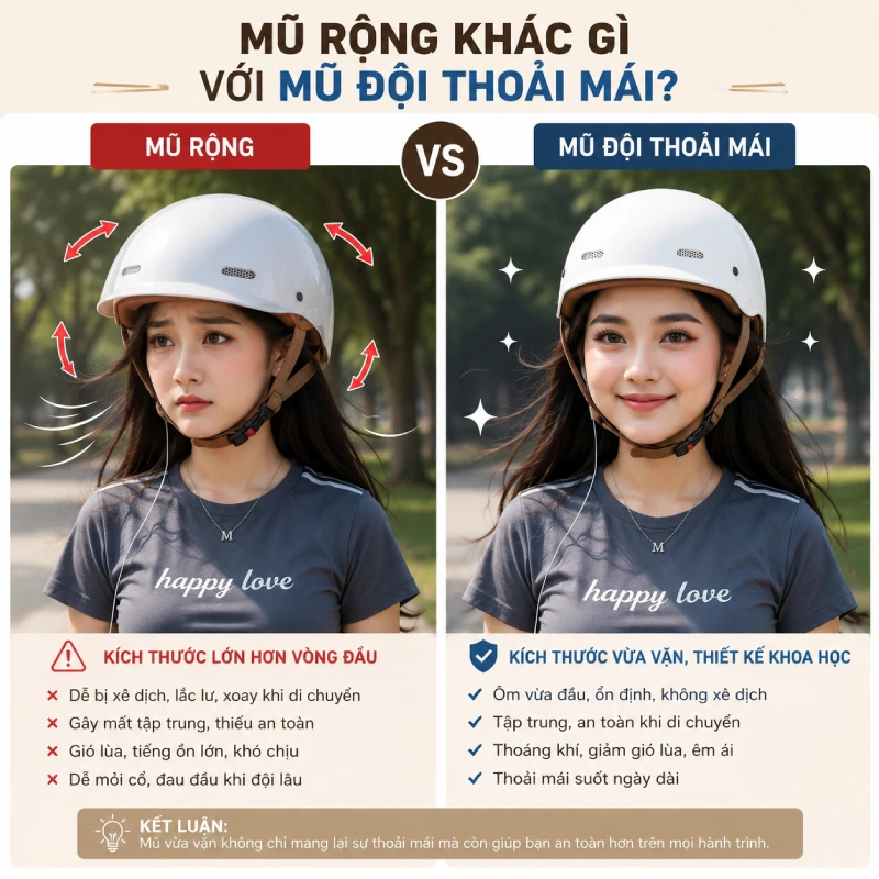 Mũ rộng khác gì với mũ đội thoải mái?