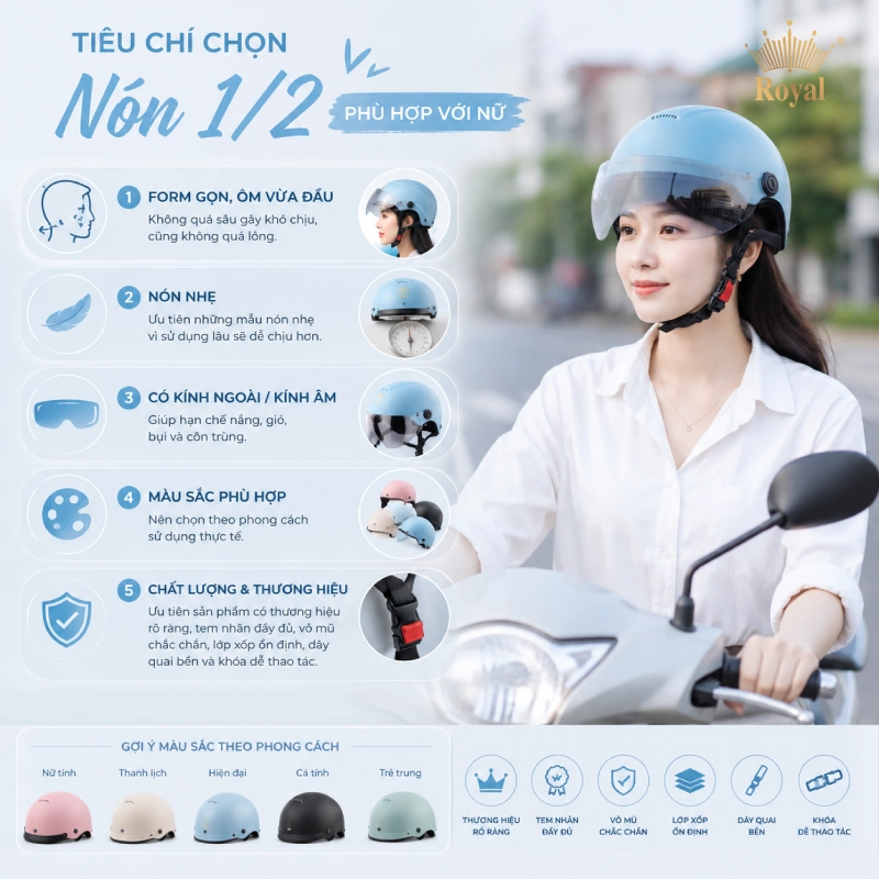 Tiêu chí chọn nón 1/2 hợp nữ