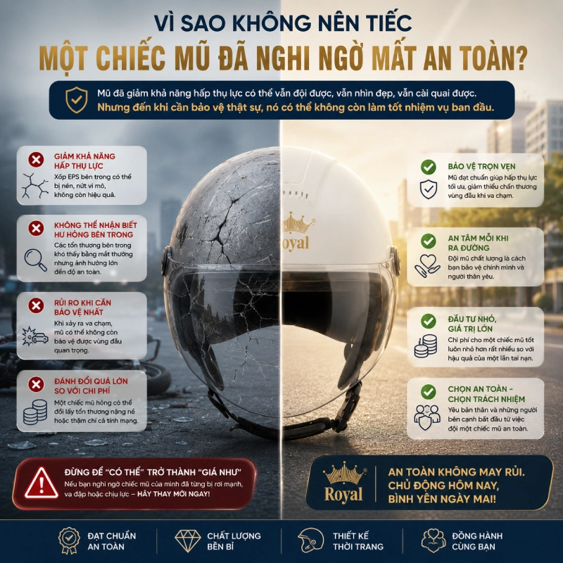 Vì sao không nên tiếc một chiếc mũ đã nghi ngờ mất an toàn?
