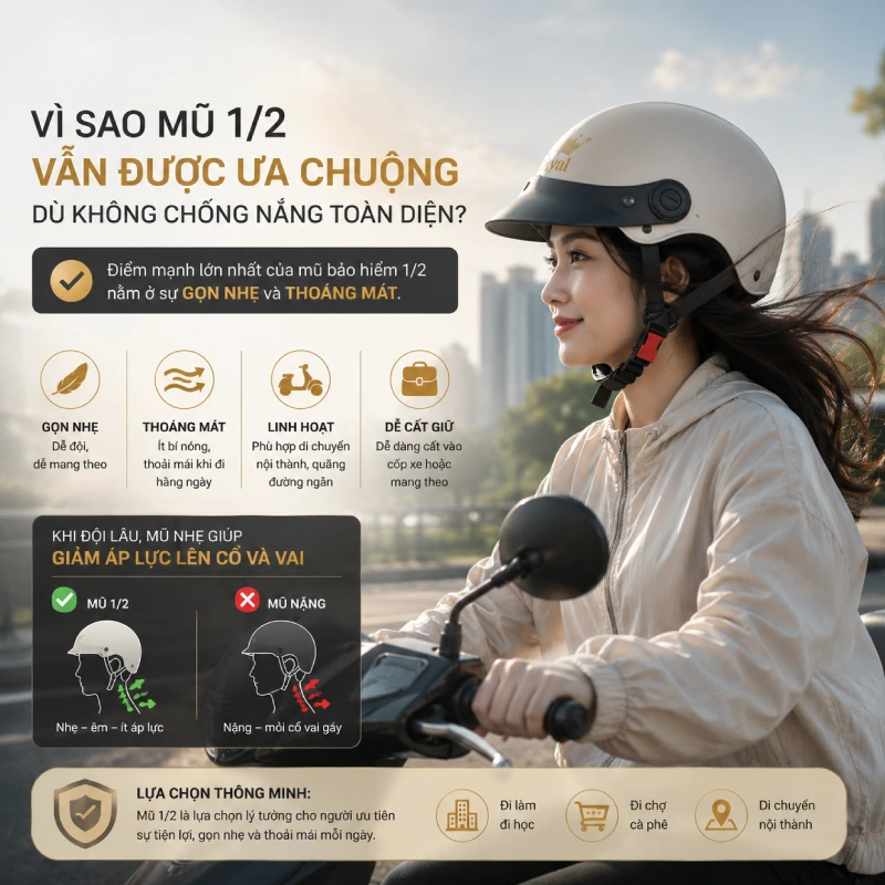 Vì sao mũ 1/2 vẫn được ưa chuộng dù không chống nắng toàn diện?