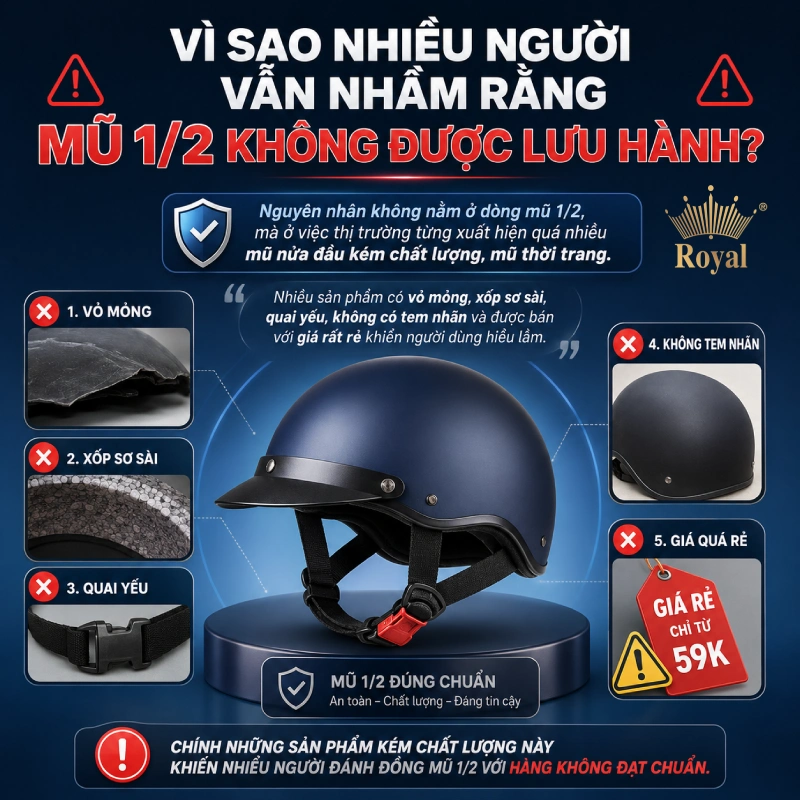 Vì sao nhiều người vẫn nhầm rằng mũ 1/2 không được lưu hành?