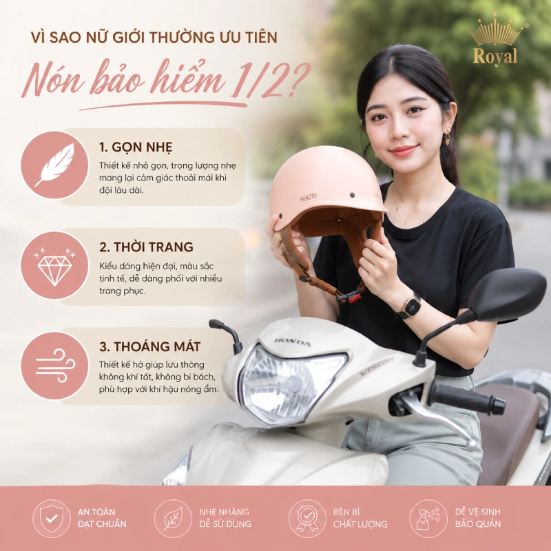 Vì sao nữ giới thường ưu tiên nón bảo hiểm 1/2?