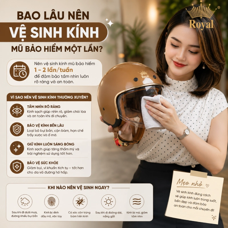 Bao lâu nên vệ sinh kính mũ bảo hiểm một lần?