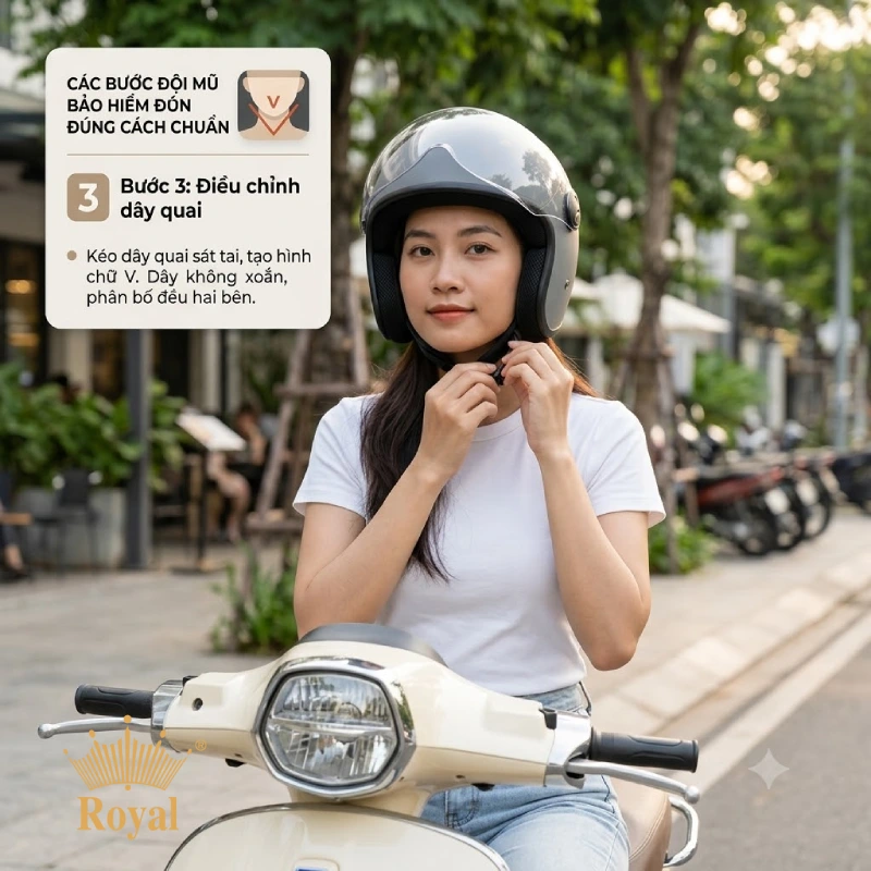 Các bước đội mũ bảo hiểm đúng cách Bước 3. Điều chỉnh dây quai