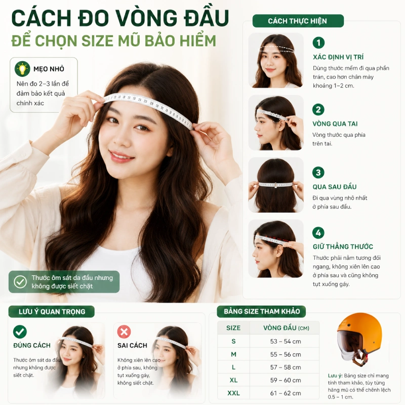 Cách đo vòng đầu để chọn size mũ bảo hiểm