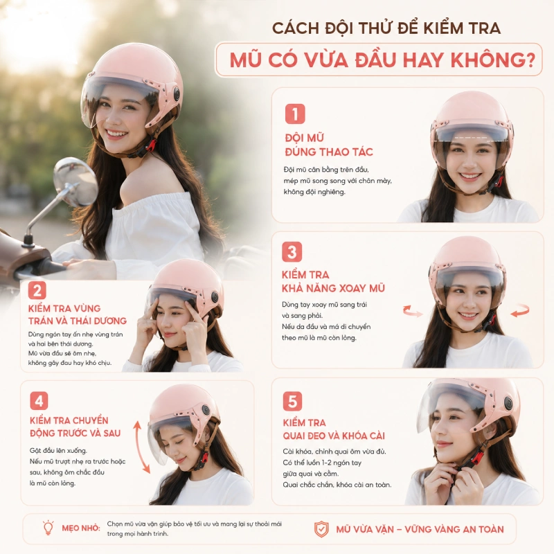 Cách đội thử để kiểm tra mũ có vừa đầu hay không