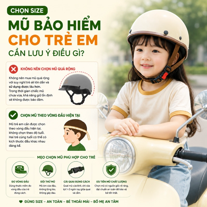 Chọn size mũ bảo hiểm cho trẻ em cần lưu ý điều gì?