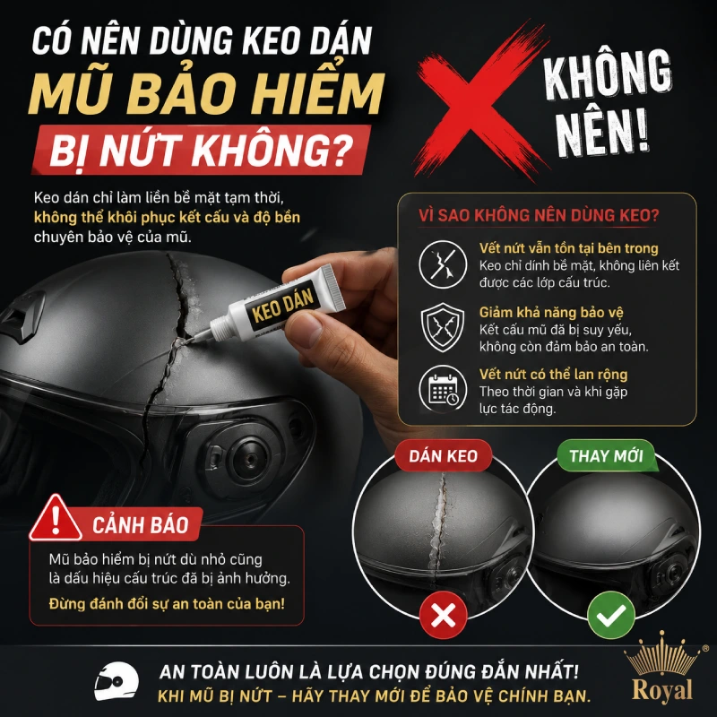 Có nên dùng keo dán mũ bảo hiểm bị nứt không?