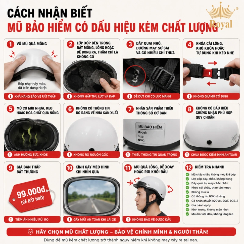 Cách nhận biết nón bảo hiểm kém chất lượng