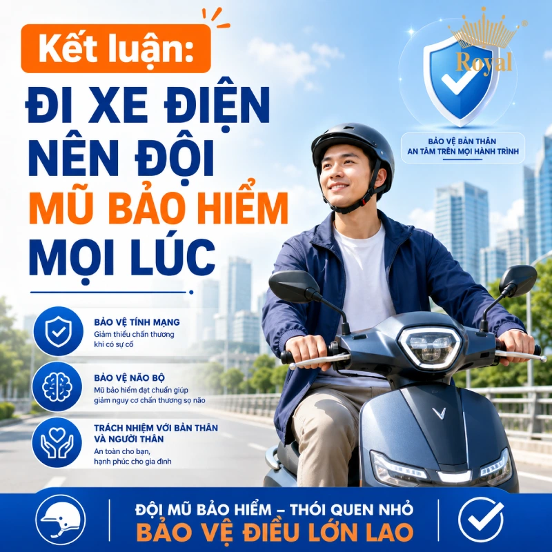 Đi xe điện bắt buộc phải đội mũ bảo hiểm