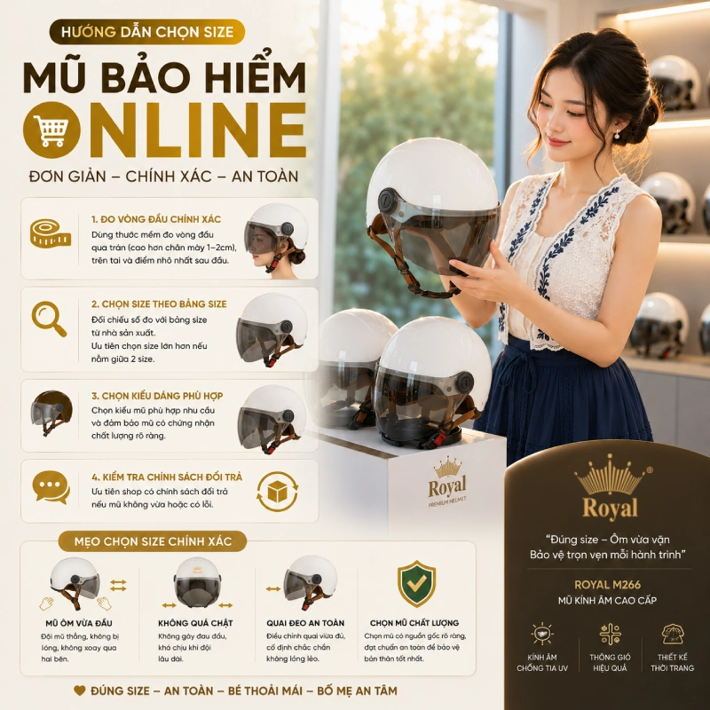 Cách chọn size mũ bảo hiểm cho người mua online