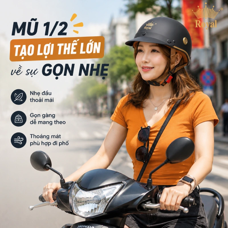 Mũ bảo hiểm nào phù hợp đi phố nhất? Mũ 1/2 tạo lợi thế lớn về sự gọn nhẹ