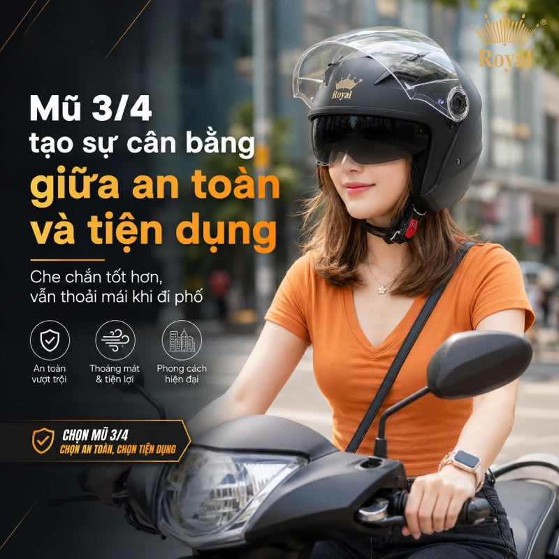 Mũ bảo hiểm nào phù hợp đi phố nhất? Mũ 3/4 tạo sự cân bằng giữa an toàn và tiện dụng