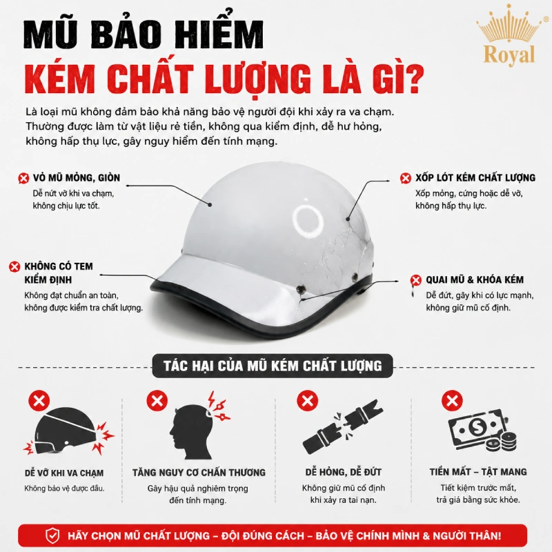 Mũ bảo hiểm kém chất lượng là gì?