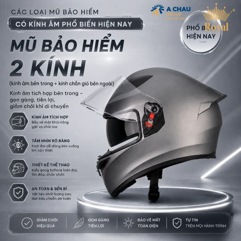 Mũ bảo hiểm 2 kính (kính âm bên trong + kính chắn gió bên ngoài)