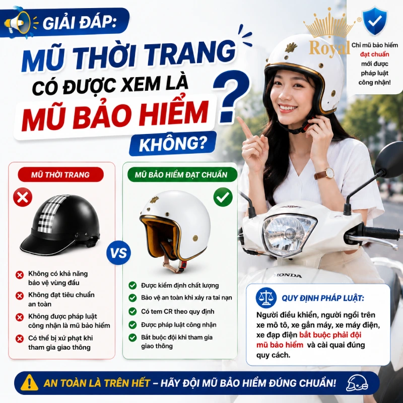 Mũ thời trang có được xem là mũ bảo hiểm không?