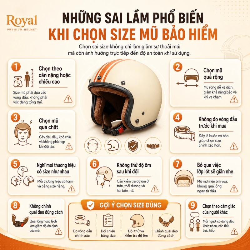 Những sai lầm phổ biến khi chọn size mũ bảo hiểm