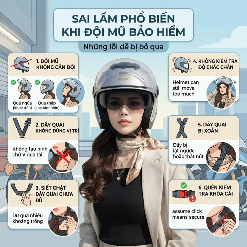Những sai lầm phổ biến khi thực hiện các bước đội mũ bảo hiểm mà nhiều người hay bỏ qua