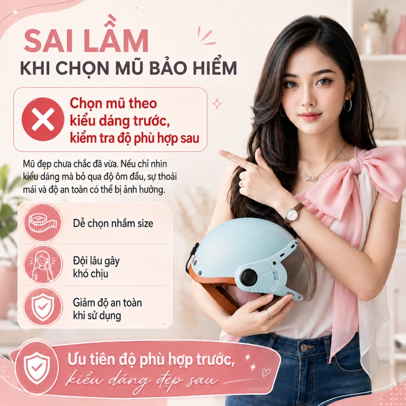 Sai lầm khi chọn mũ bảo hiểm là Chọn mũ theo kiểu dáng trước, kiểm tra độ phù hợp sau