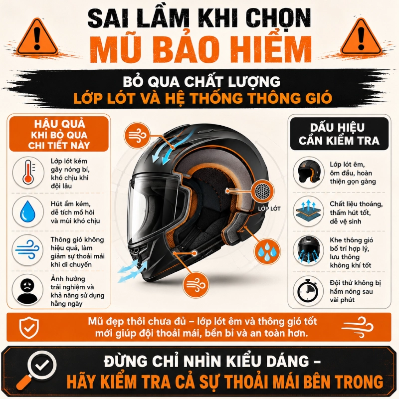 Bỏ qua chất lượng lớp lót và hệ thống thông gió