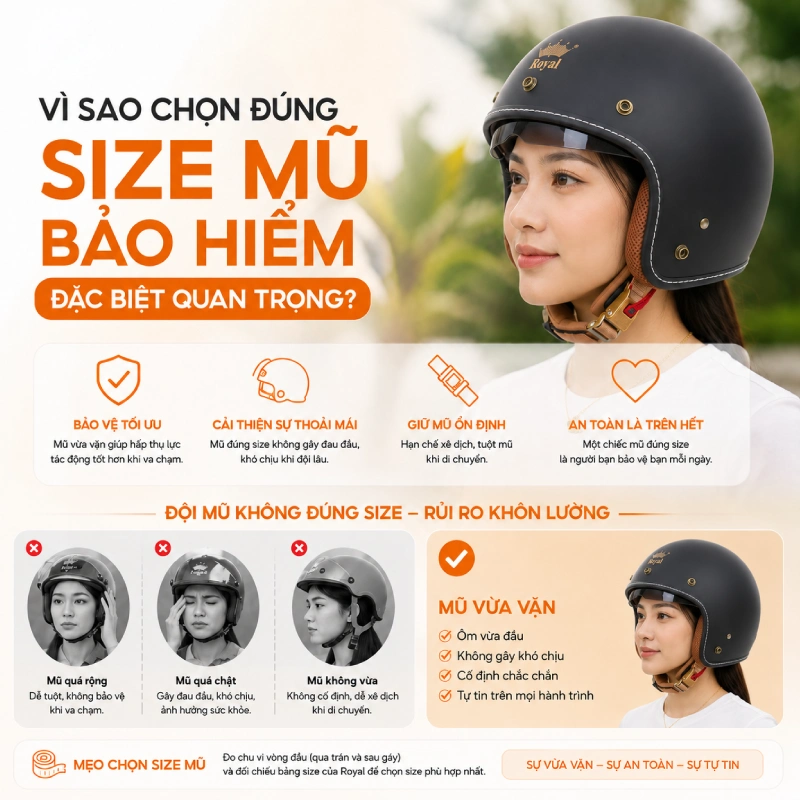 Vì sao chọn đúng size mũ bảo hiểm đặc biệt quan trọng?