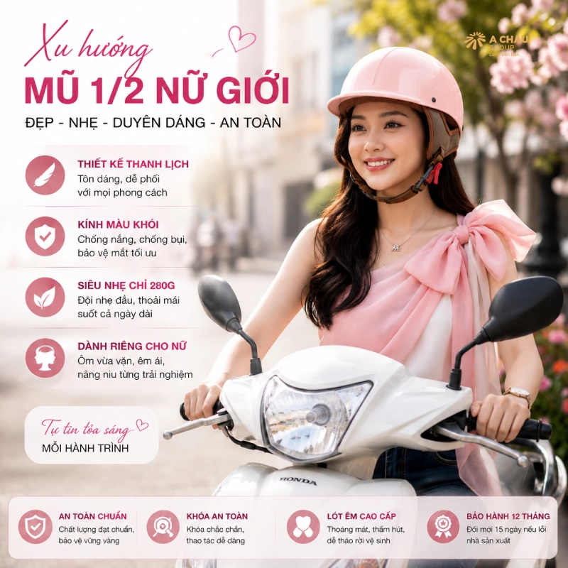 Xu hướng sử dụng mũ bảo hiểm 1/2 dành cho nữ giới