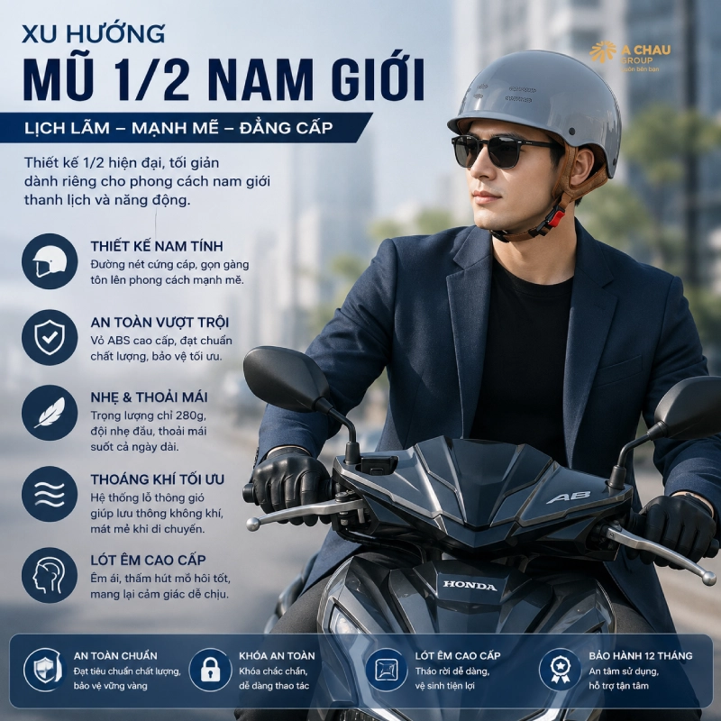 Xu hướng mũ bảo hiểm 1/2 dành cho nam giới